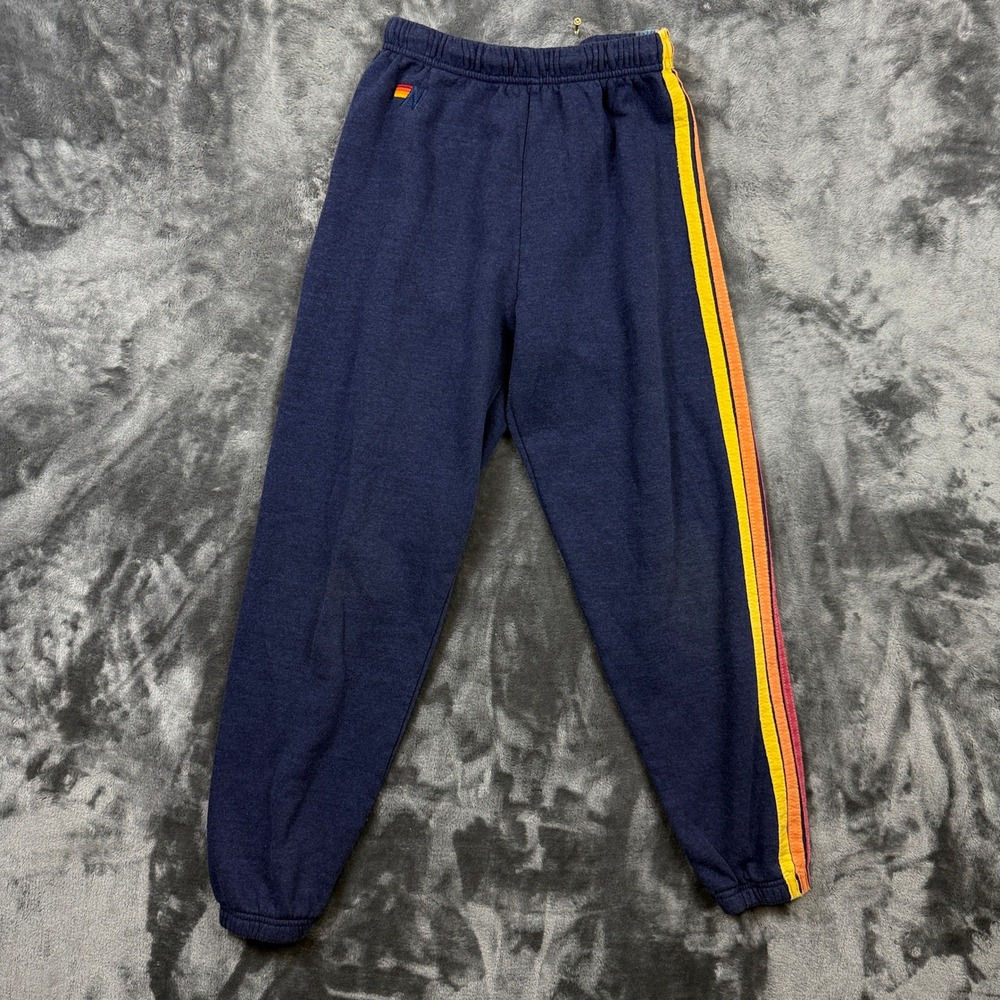 Aviator Nation Sweatpants Womens Size S Navy Blue Rainbow Stripe Joggers - Picture 2 of 9